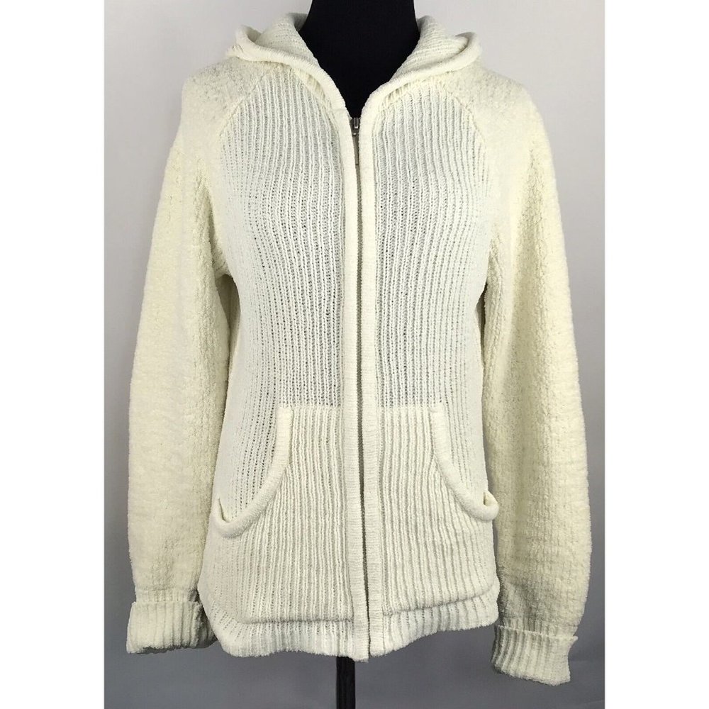 Natori Josie Cruz Jacket Cozy Boucle‎ Knit Hoodie Cardigan  Full Zip Ivory large